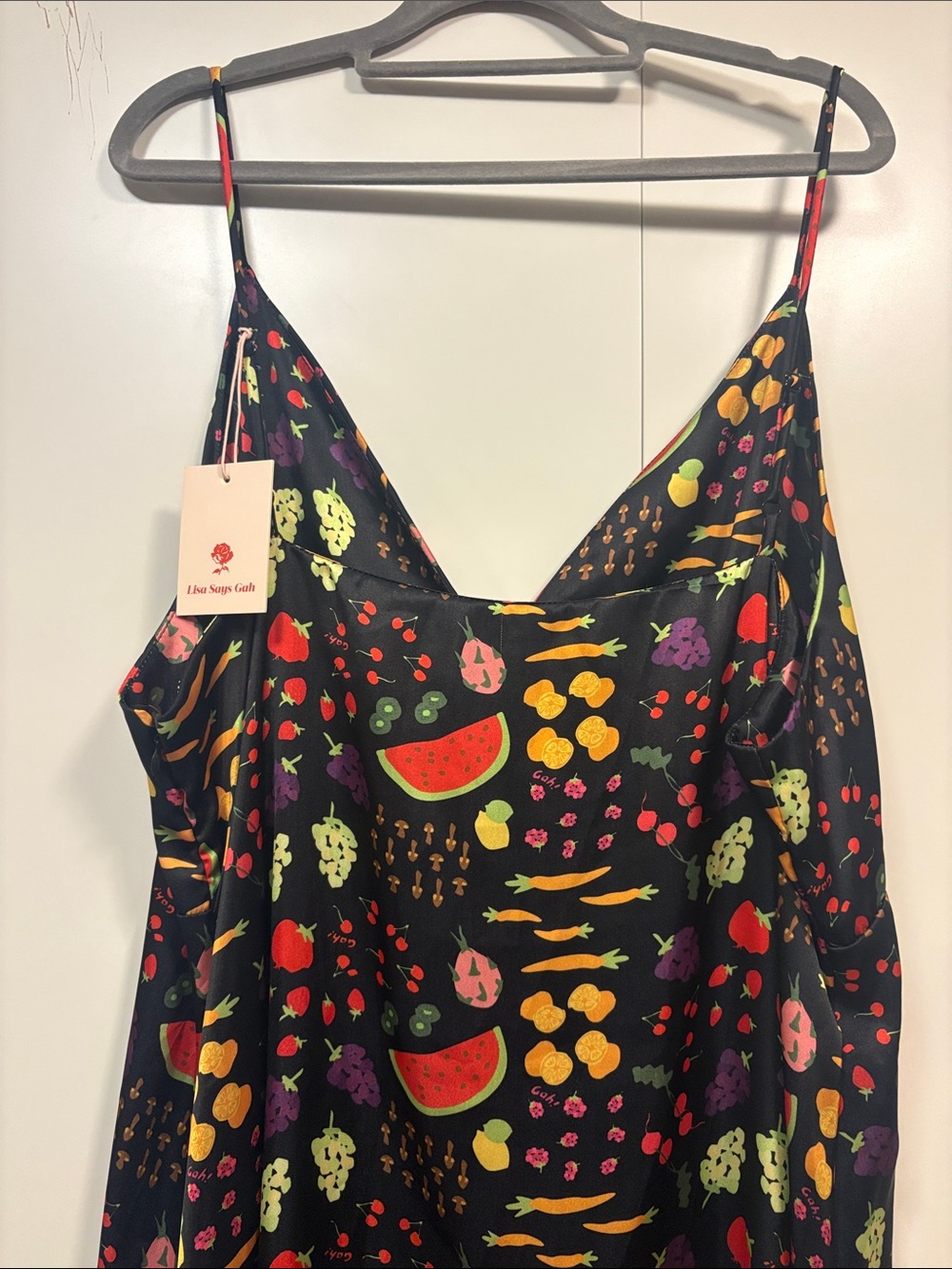 NWT Lisa Says Gah Black Fruit-Print Slip Midi Dress 3XL - Picture 6 of 12